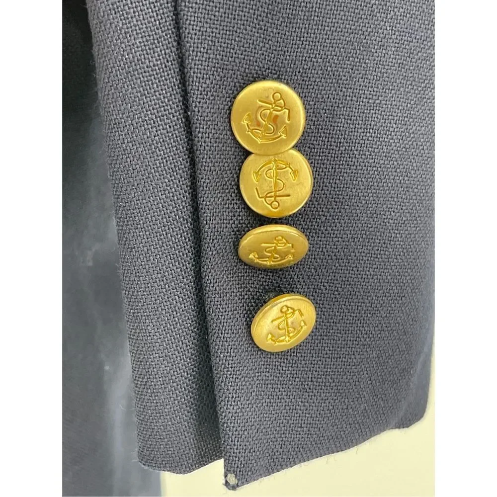 Lands End Blazer Sport‎ Coat Suit Jacket Men Size 44 Blue Gold Button Wool